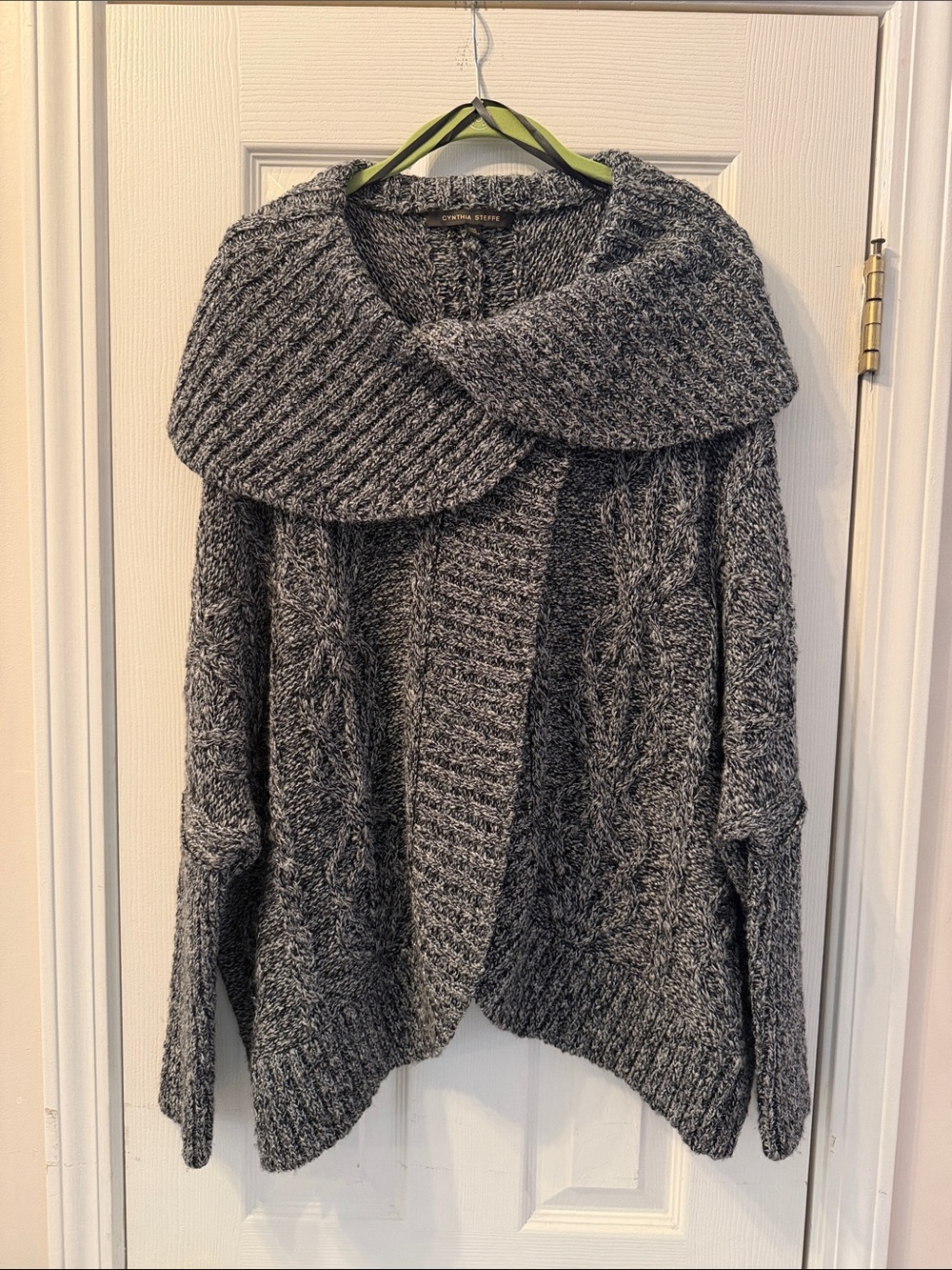 Cynthia Steffe Charcoal Cable Knit Shawl-Collar Cardigan
